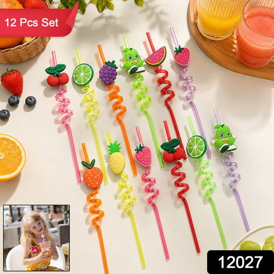 Reusable Plastic Straws (12 pcs Set / Mix Design)