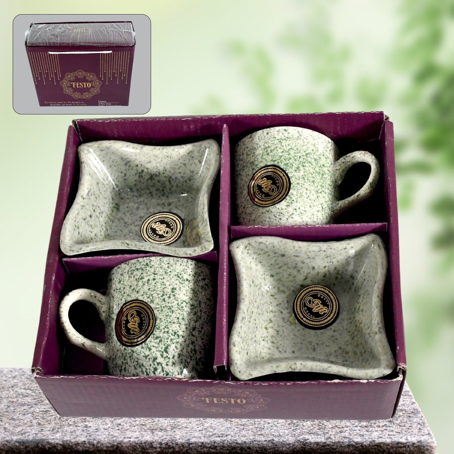  Ceramic Tea Cups Mug Set with Snacks 4 Pcs - main product shot