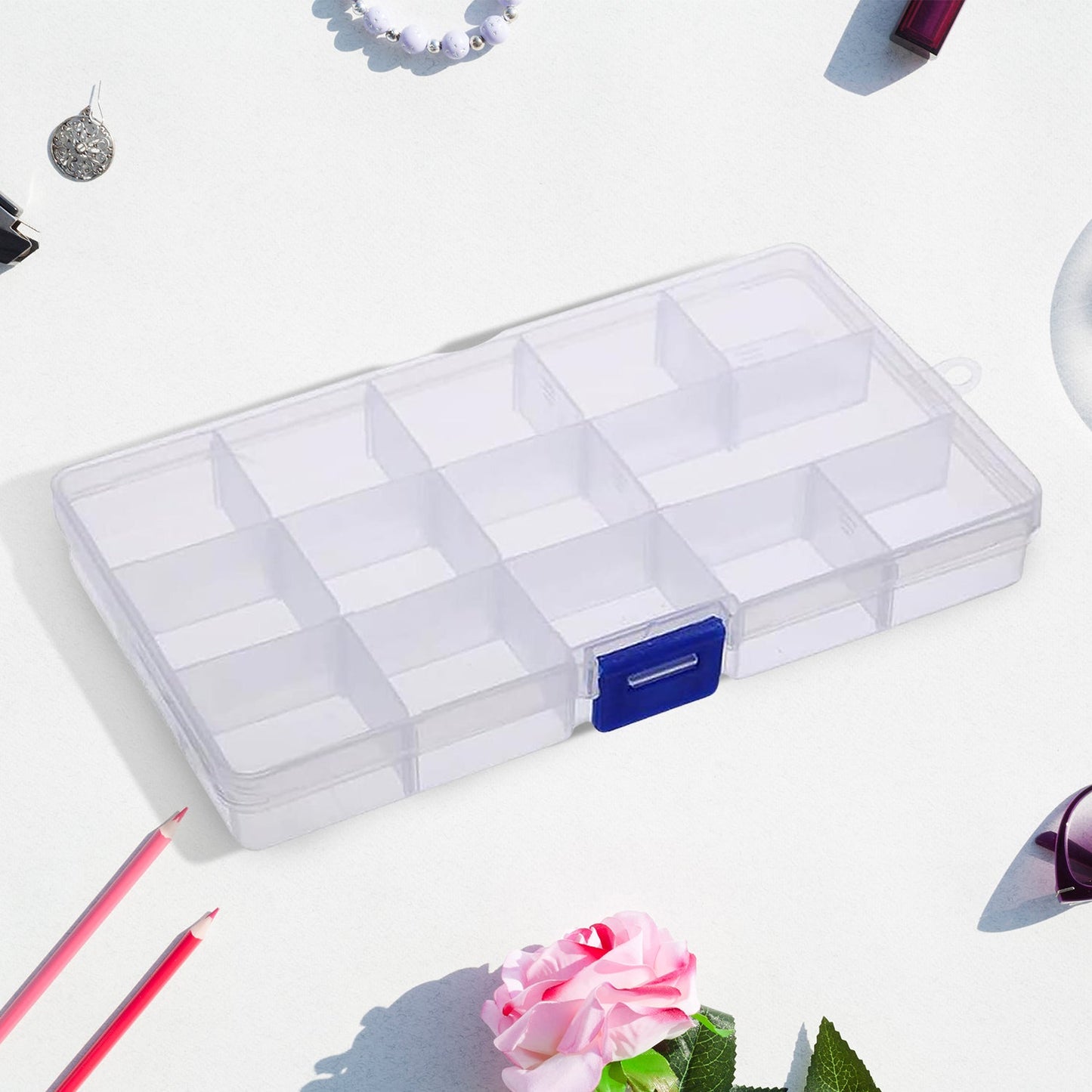 15-grid clear plastic jewellery organizer box with adjustable dividers India