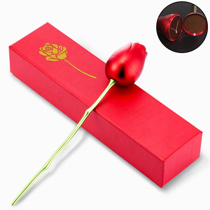 Red rose metal couple jewellery box side view gift packaging India