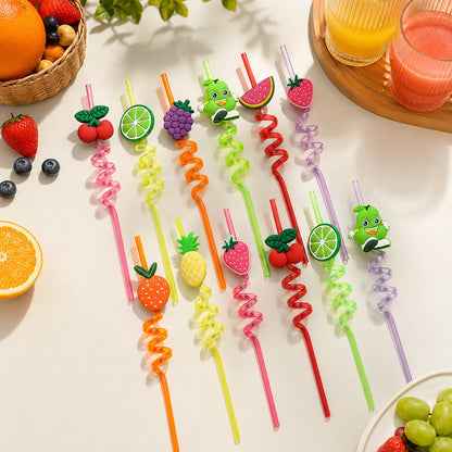 Reusable Plastic Straws (12 pcs Set / Mix Design)