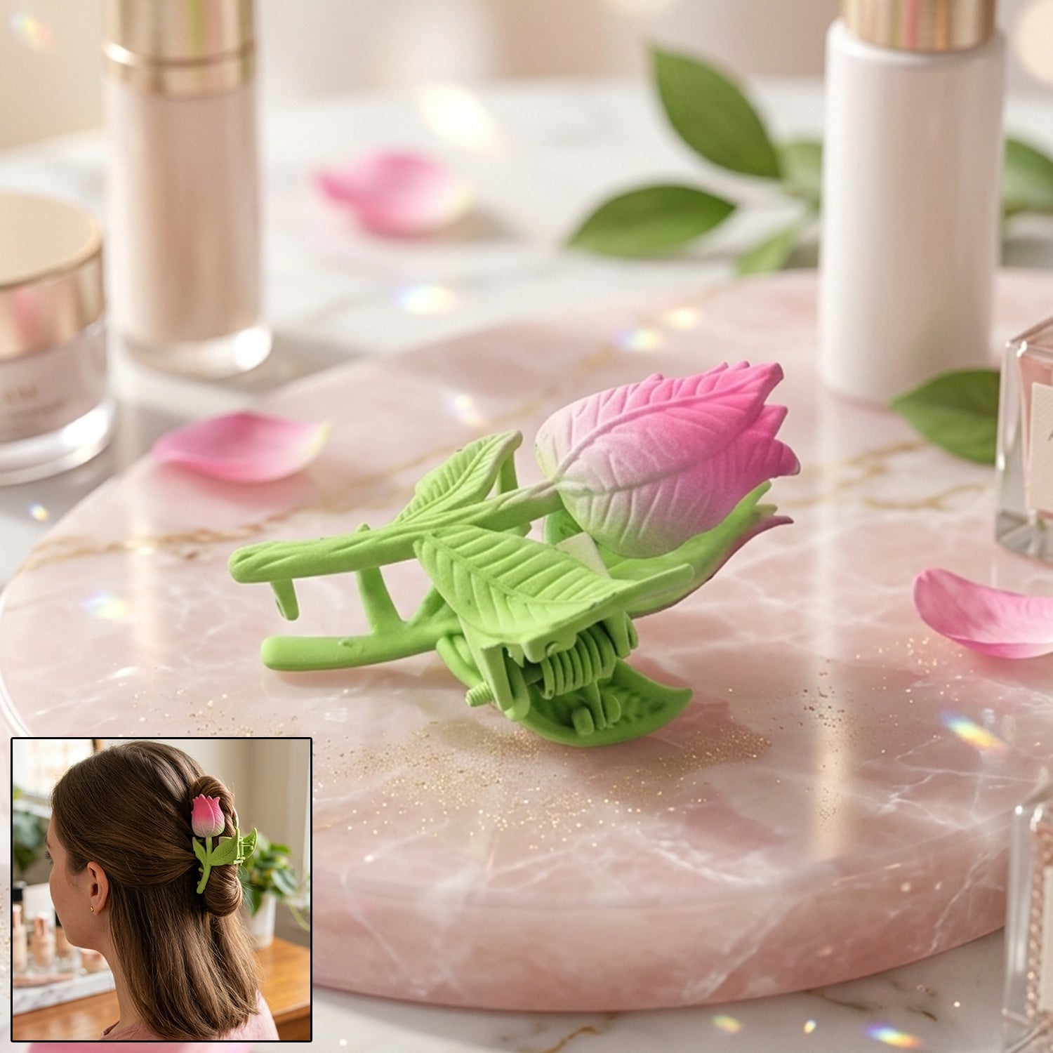 Rose flower hair claw clip