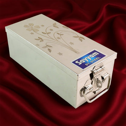 Velvet-lined steel jewellery box top view India