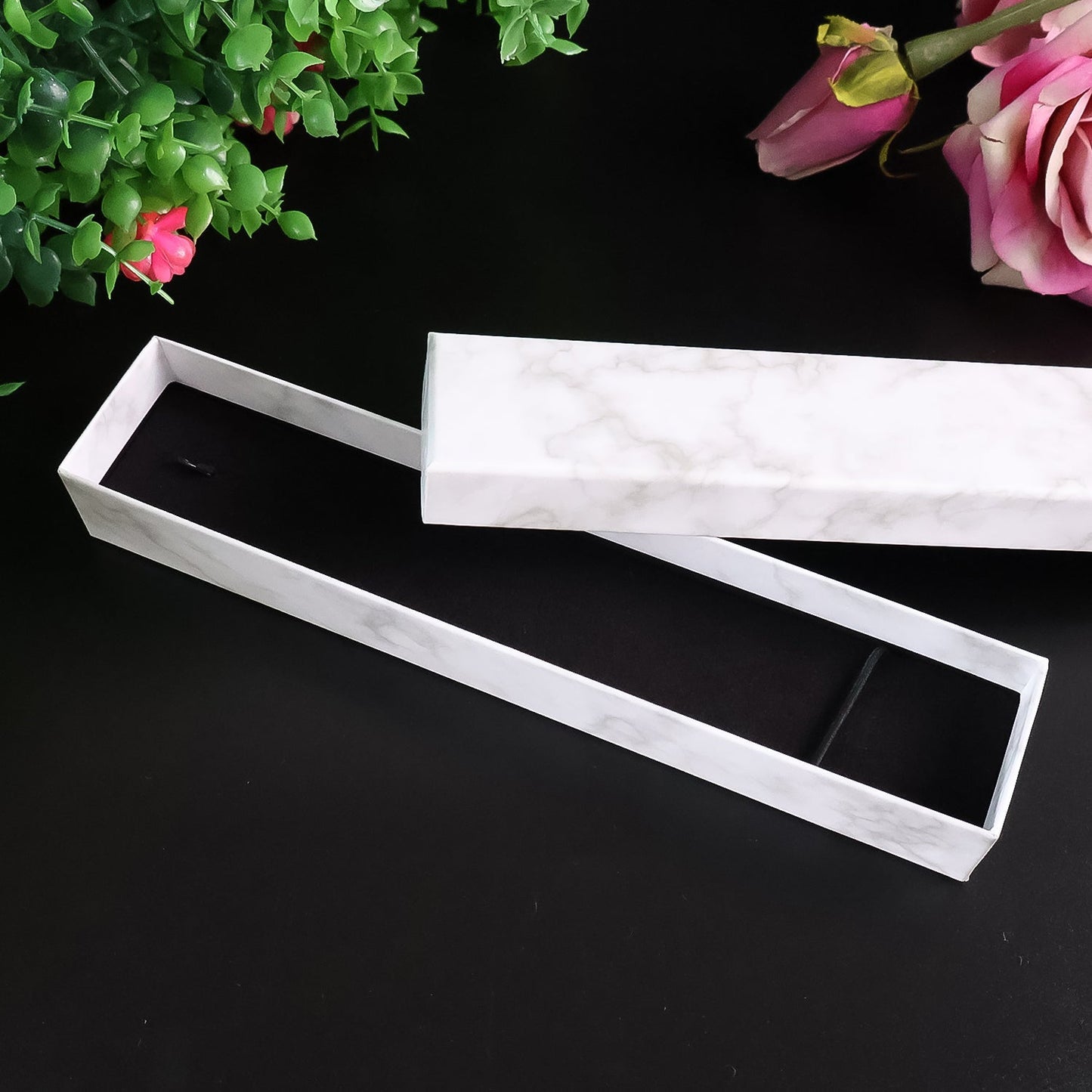 Elegant gift box 21x5cm marble-finish top view India