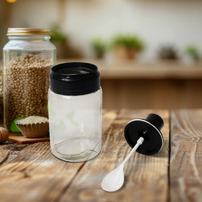 Transparent Glass Oil Dispenser 500 ML Bottle Set of 2, Spice Jar 250 ML Set of 3, Oil Bottle for Kitchen, Oil & Vinegar Storage Glass Bottle, Glass Container for Spice, Masala (5 Pcs Set)