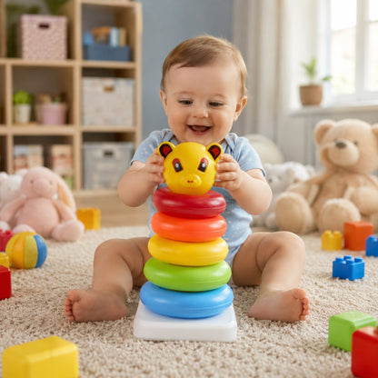 Plastic Baby Kids Teddy Stacking Ring Jumbo Stack Up Educational Toy 1 Set