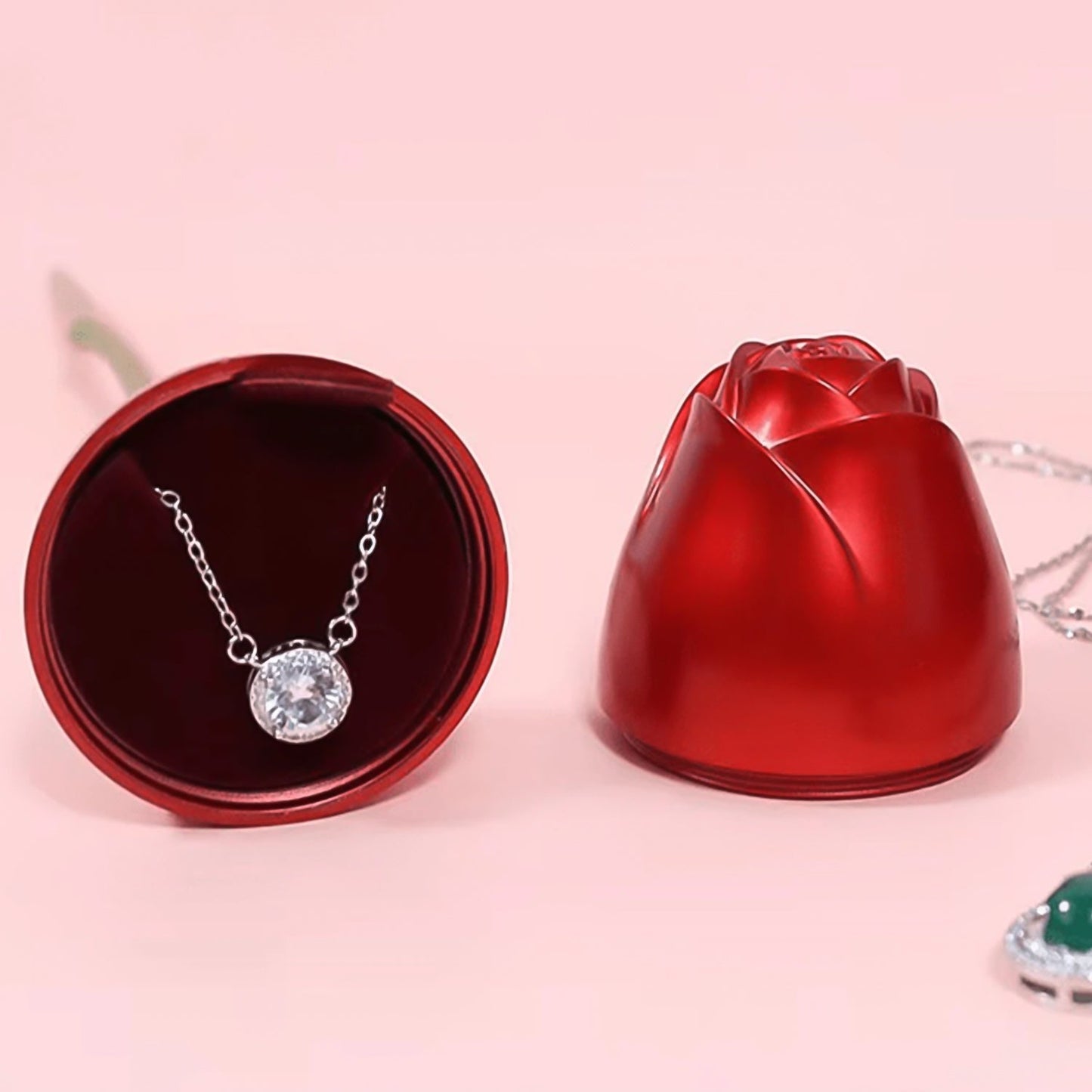 Metal couple jewellery box with red rose for wedding and proposal gift India