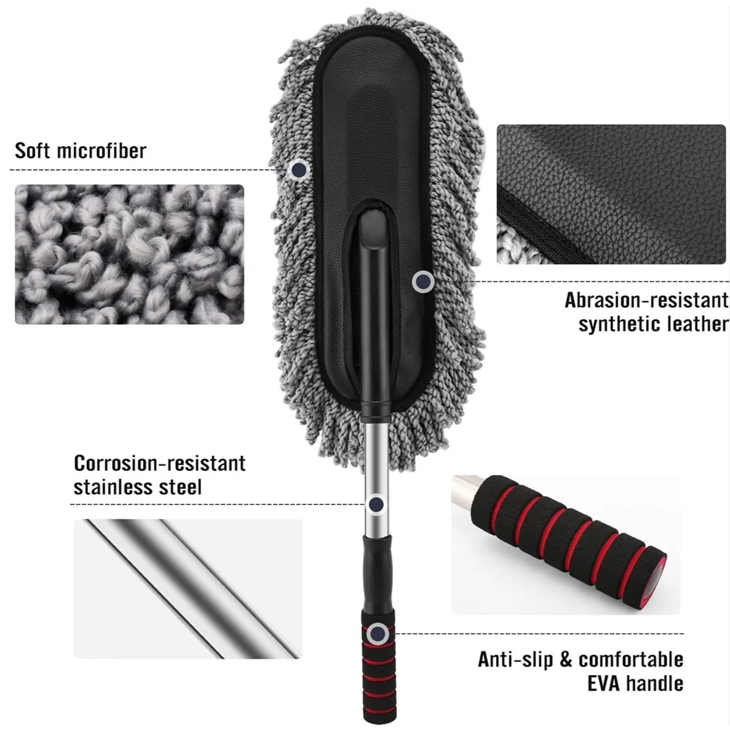  Car Duster, Long Retractable Soft Non-Slip Handle - specs detail shot