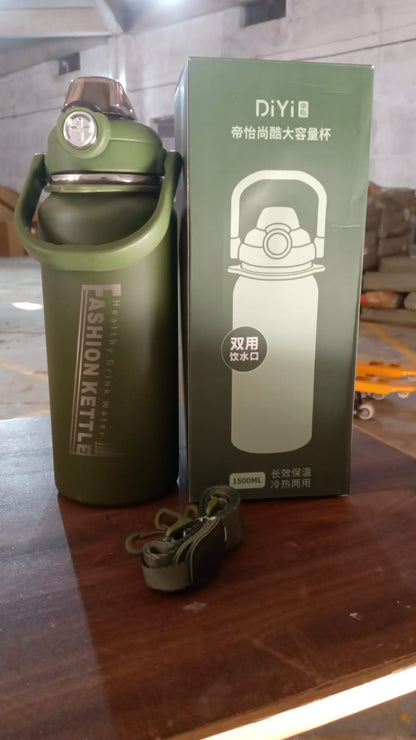 Stainless Steel Water Vacuum Insulated Bottle With Straw (1500ML, Mix Color)