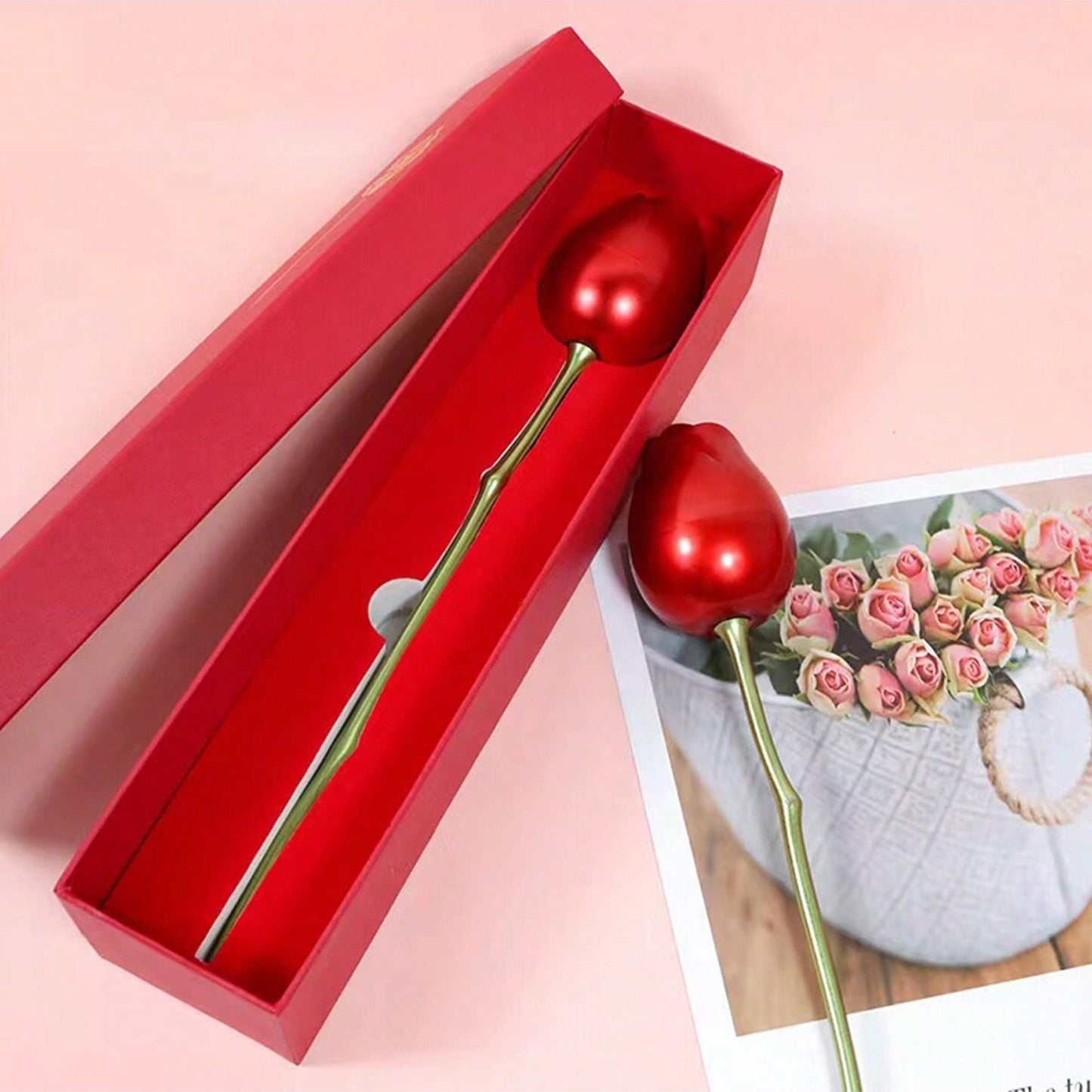 Metal red rose couple jewellery box romantic gift for engagement India