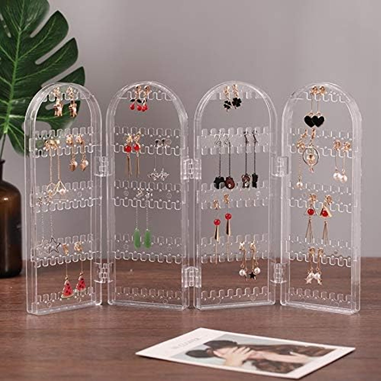 Foldable acrylic earring organizer 4 doors hanging jewellery India