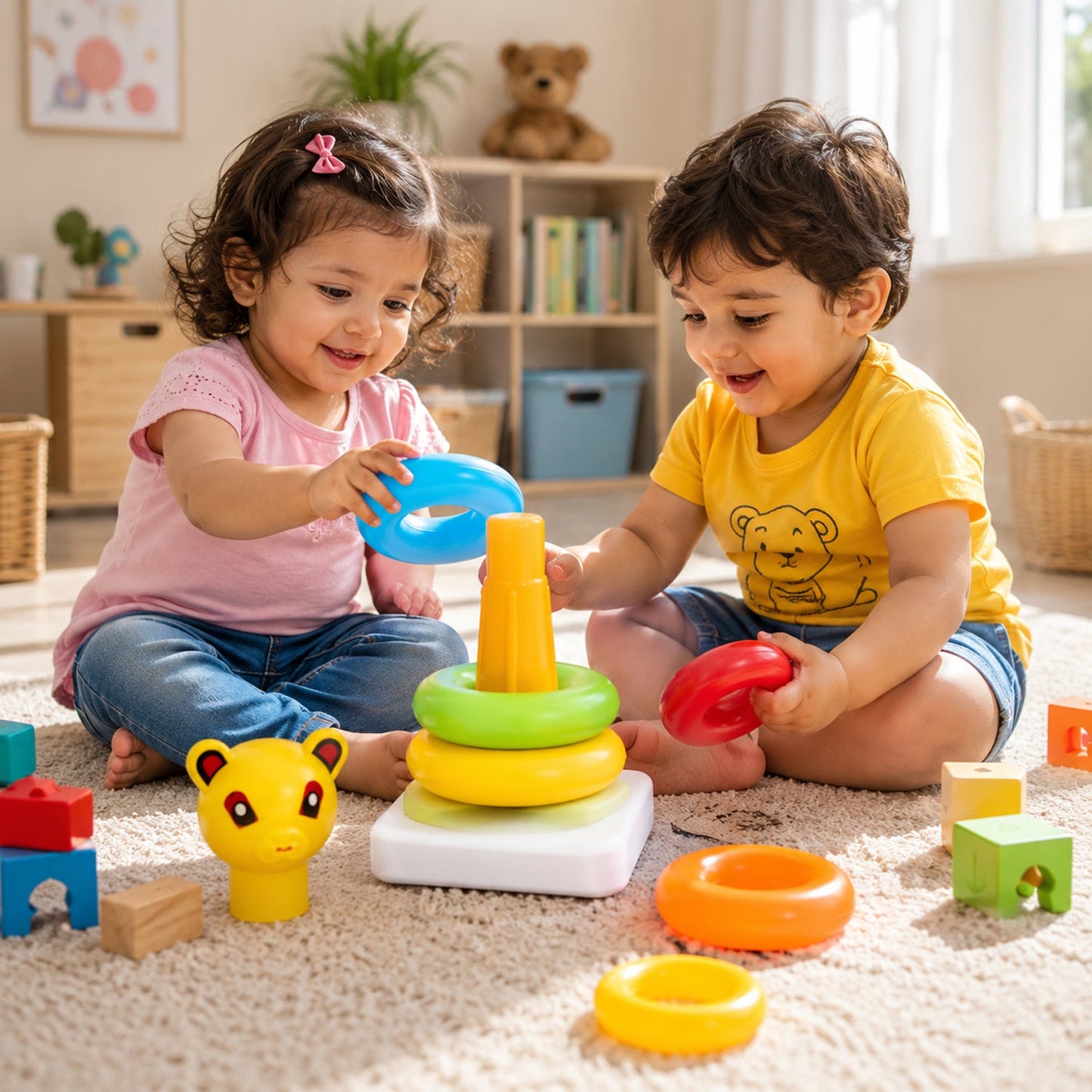 Plastic Baby Kids Teddy Stacking Ring Jumbo Stack Up Educational Toy 1 Set