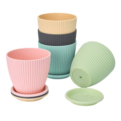  Plastic Flower Pot with Bottom Tray 5 Pcs Set - packaging shot