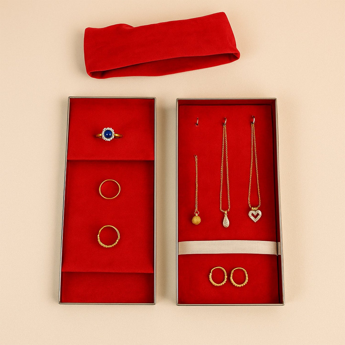 Premium steel jewellery box with red velvet lining side view India
