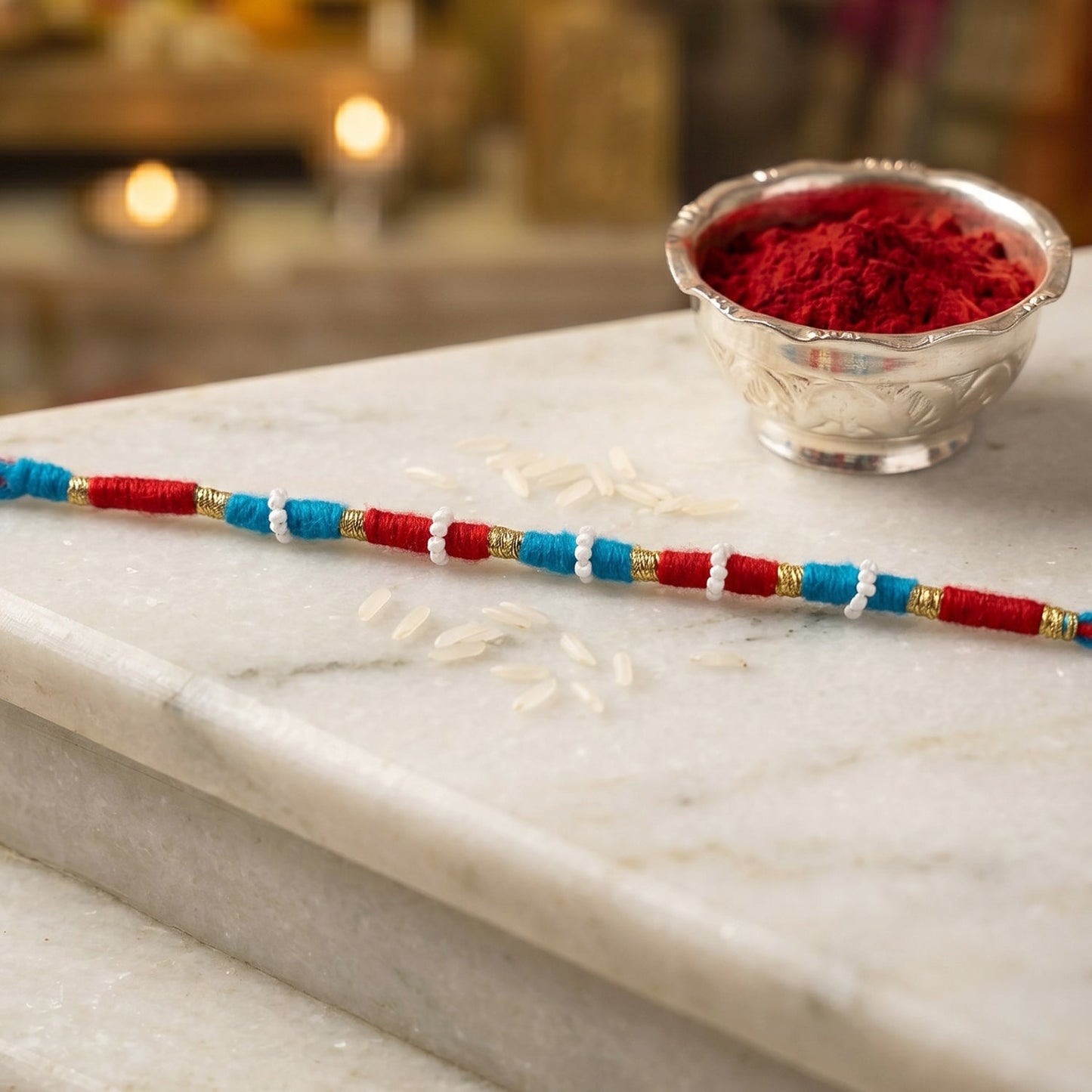 Handmade Blue and Red Thread Bracelet Rakhi (1 Pc)