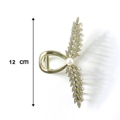 Luxury Leaf Design Pearl Hair Claw Clip for Women (1 Pc / Mix Color)