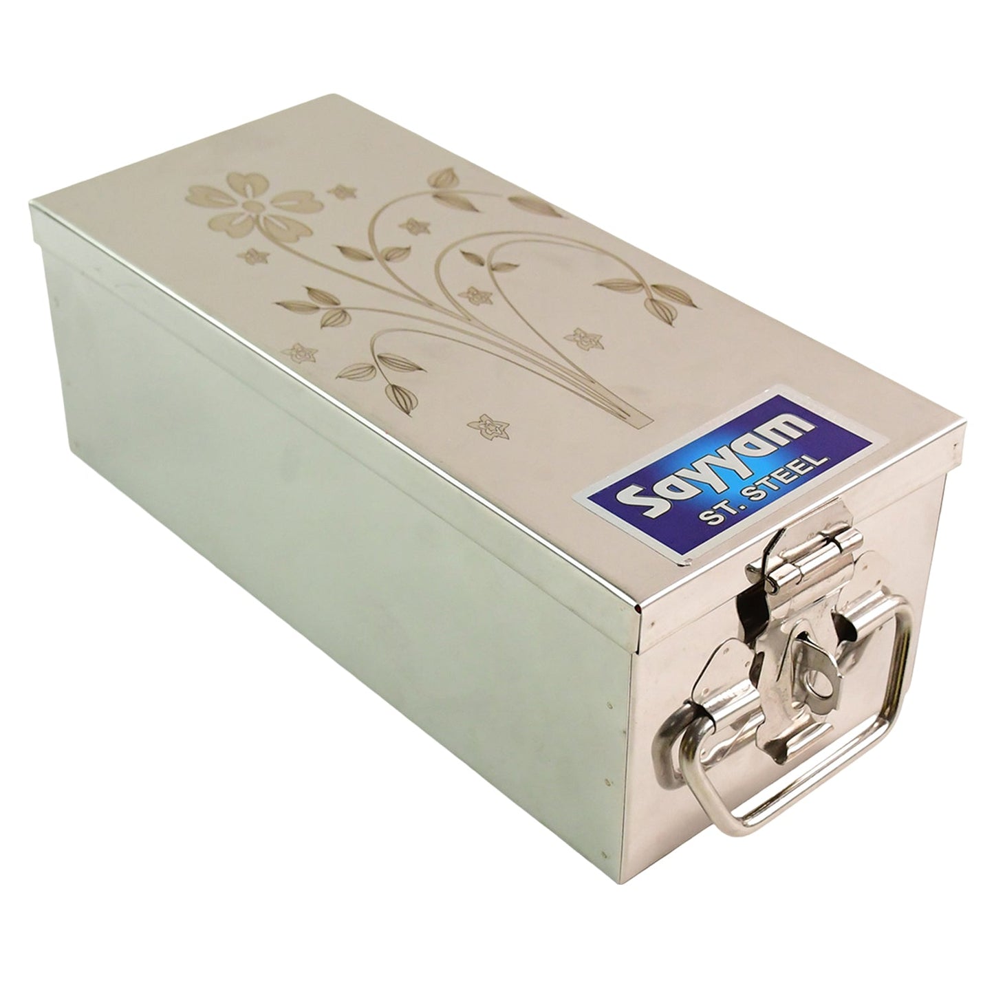 Premium jewellery storage box steel with velvet interior closed view India