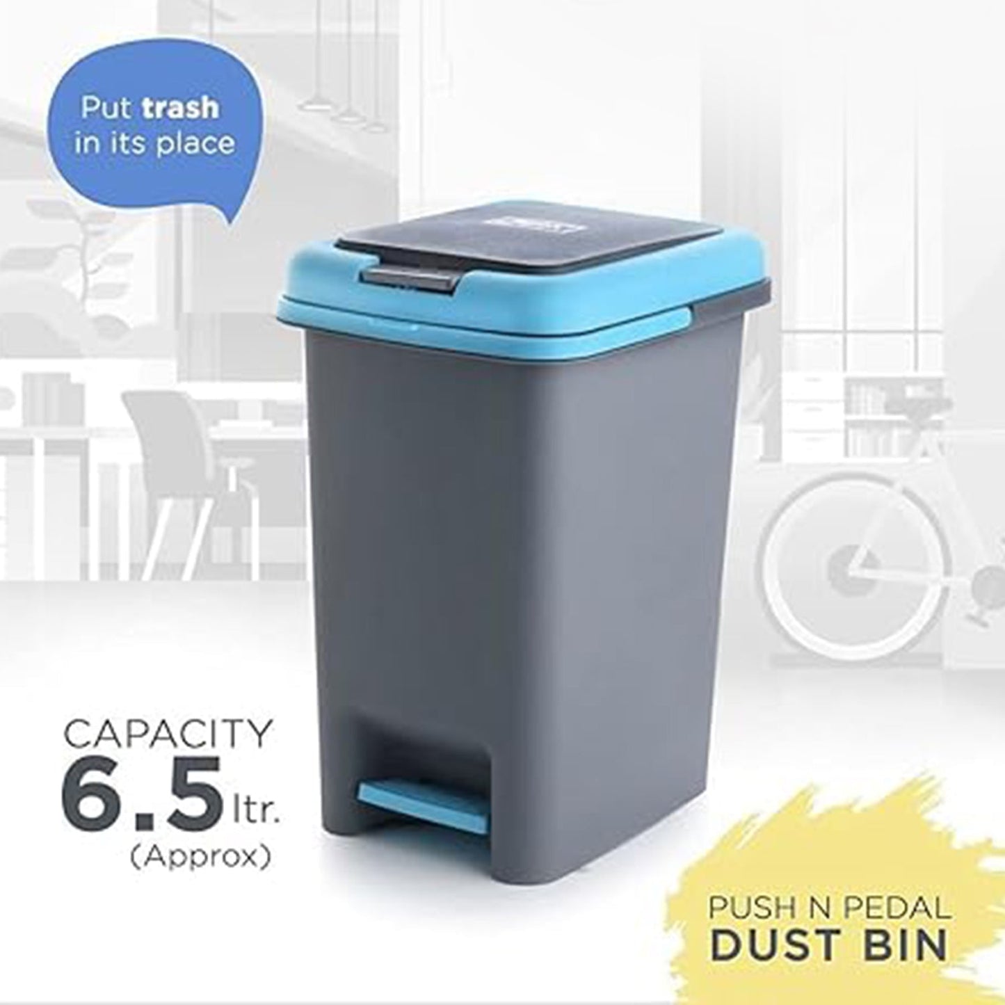  Apex Plastic Push Pedal Dust Bin 6.5L - angle
