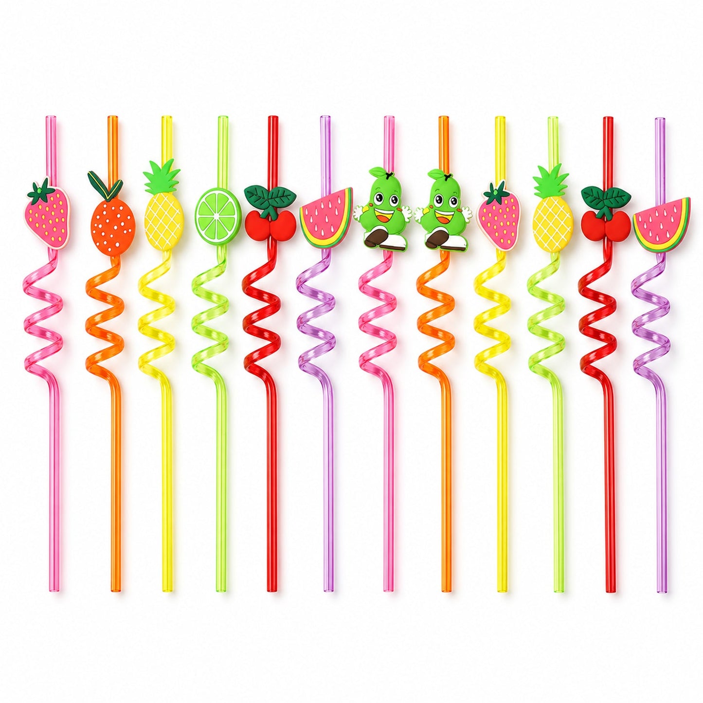 Reusable Plastic Straws (12 pcs Set / Mix Design)