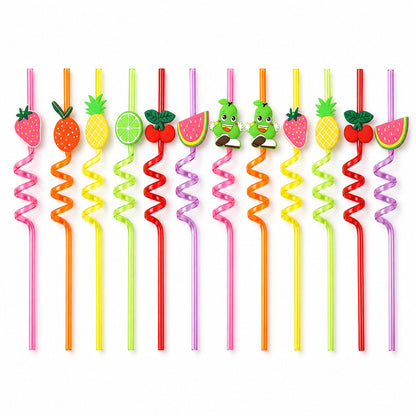 Reusable Plastic Straws (12 pcs Set / Mix Design)