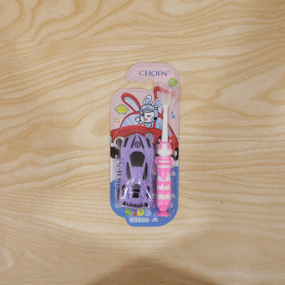 Kids Toothbrush with Cartoon Car (2 Pc Set)