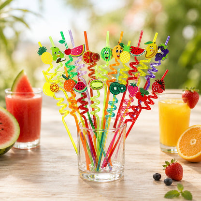 Reusable Plastic Straws (12 pcs Set / Mix Design)