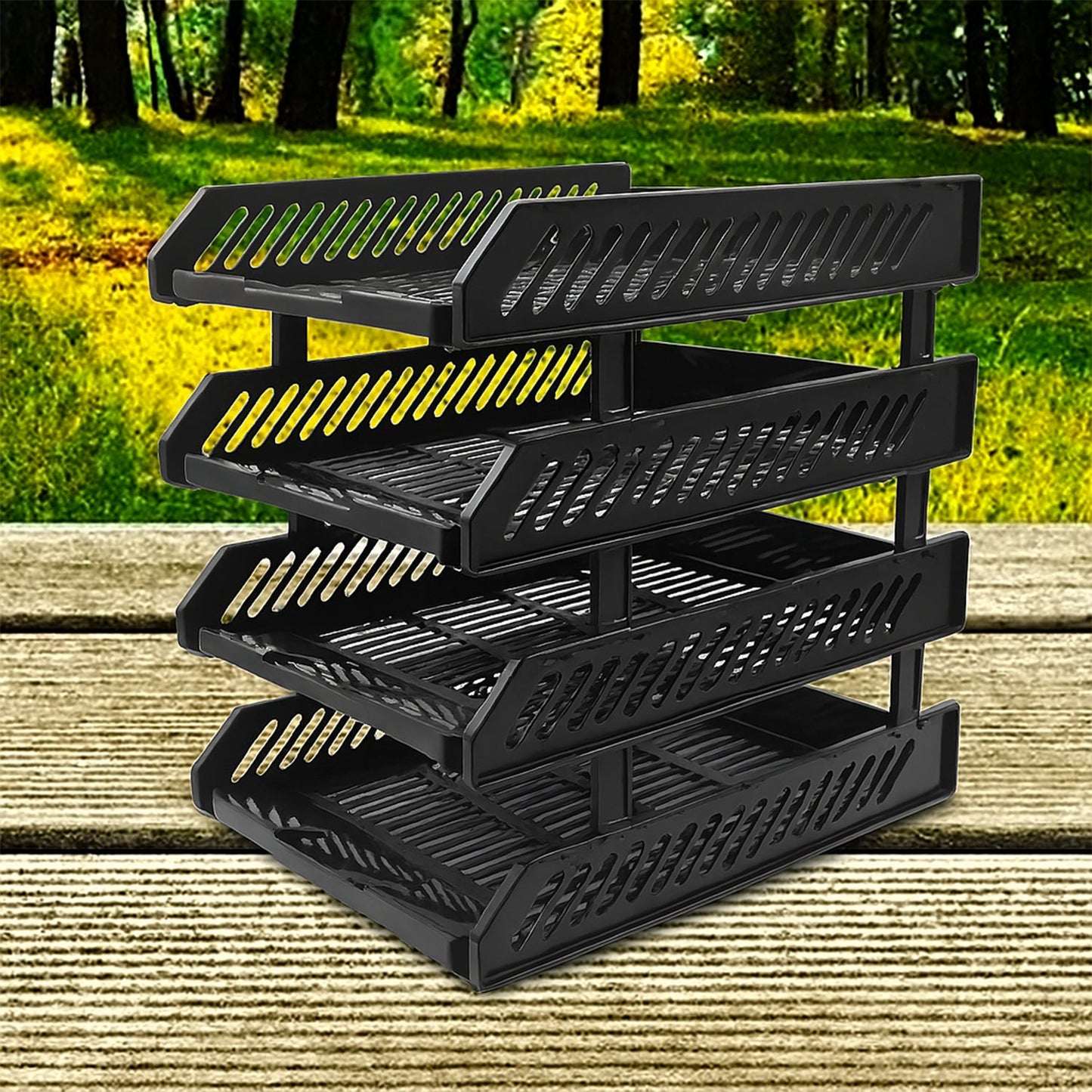 4-Layer Multifunctional File Rack with Drawers for Office Desk