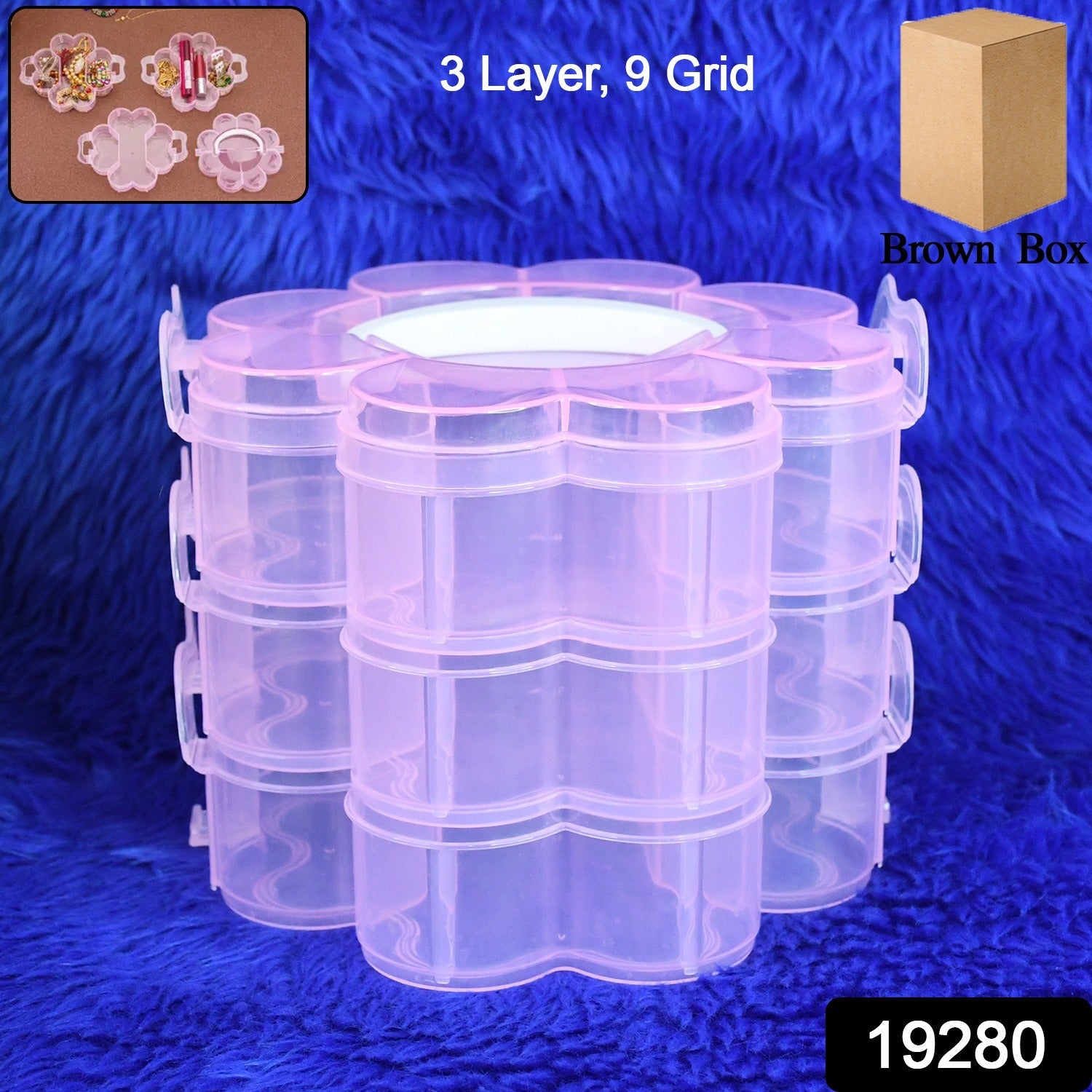 Flower-shaped 3-layer storage box with 9 compartments for jewellery India