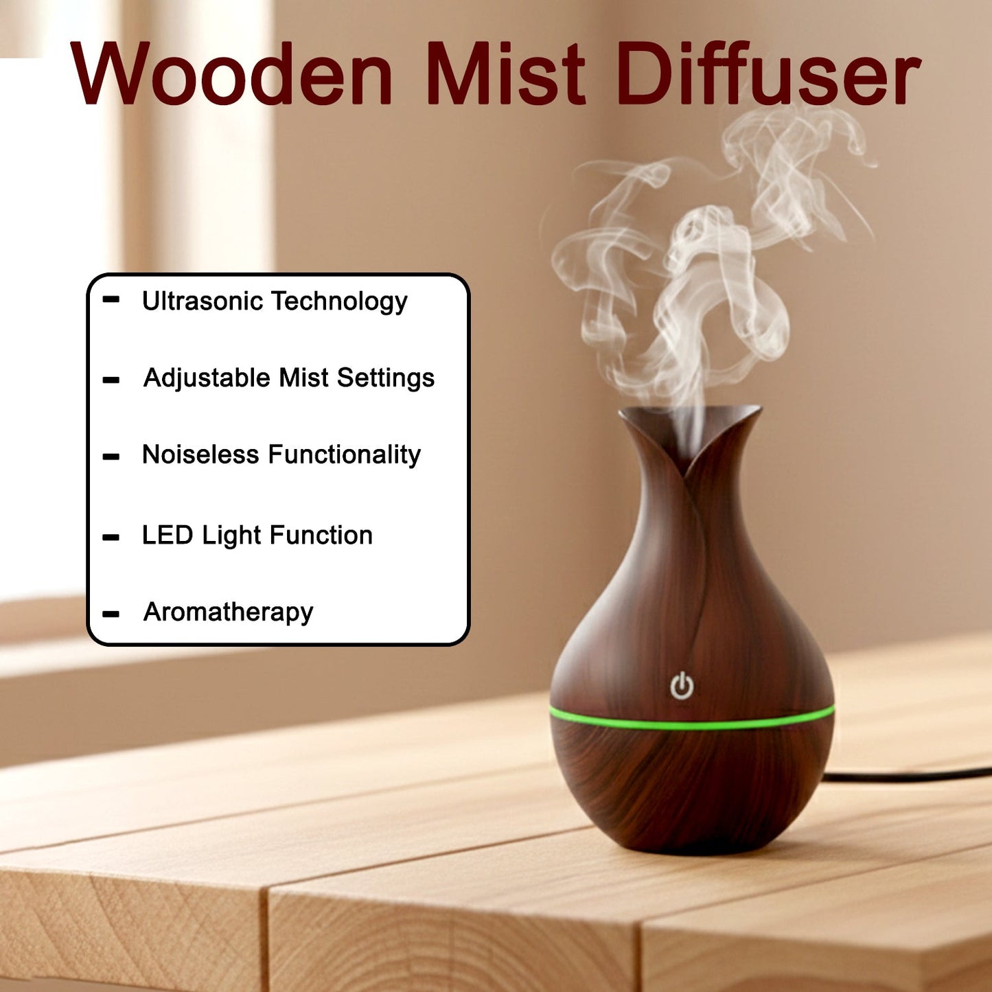 Mini Wooden Vase Pot Diffuser Mist Humidifier - scale