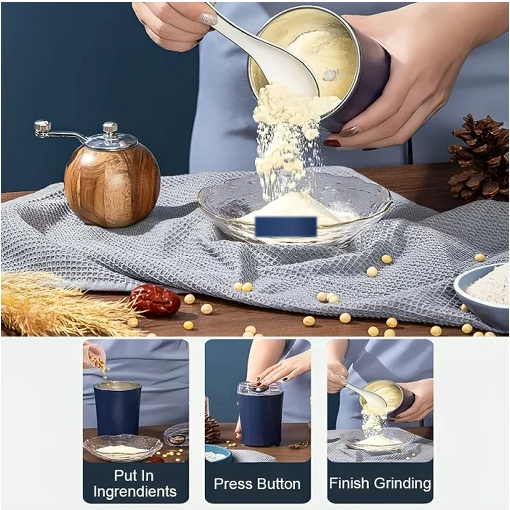  Portable 4-Blade Mini Grinder Blender - scale and size reference
