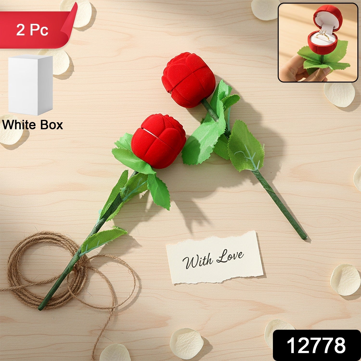 Flower-shaped rose ring box open showing ring holder India