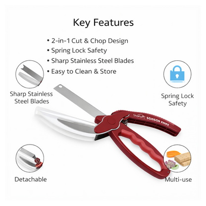 2-in-1 Kitchen Scissor – Spring Locking Knife & Chopping Board (1 Pc)