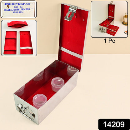 Steel velvet jewellery box with lock red interior open view India