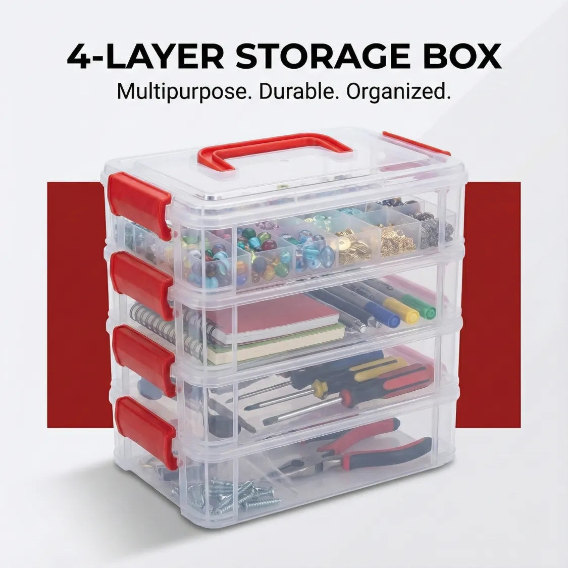 4-layer transparent multipurpose plastic storage box with handle for craft India