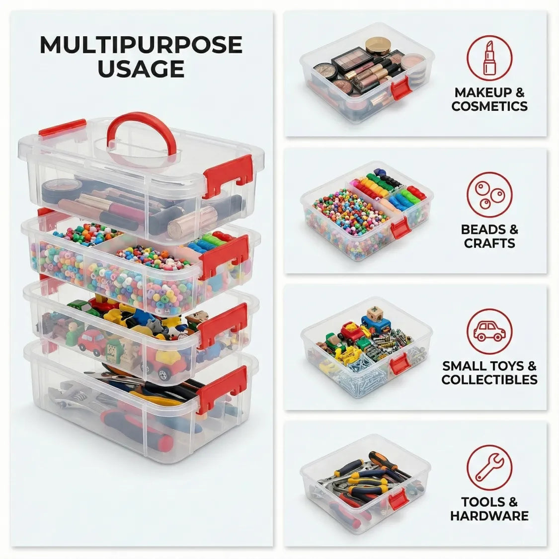4-layer storage box transparent open showing multiple compartments India