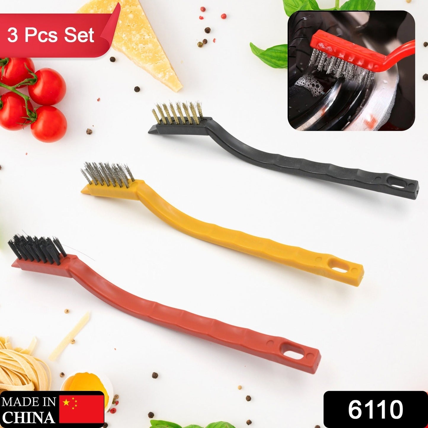 Mini Wire Brush Set - Brass, Nylon, Steel for Cleaning & Rust Removal (3 Pcs Set)
