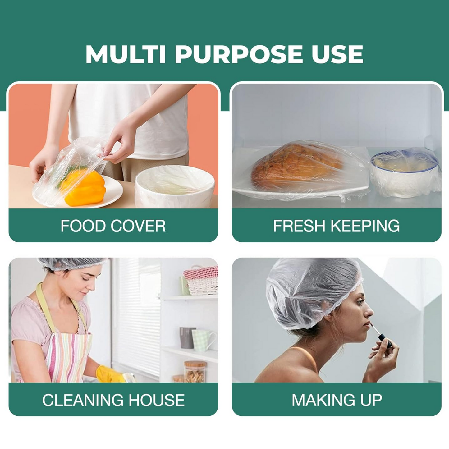 Set of transparent disposable shower caps