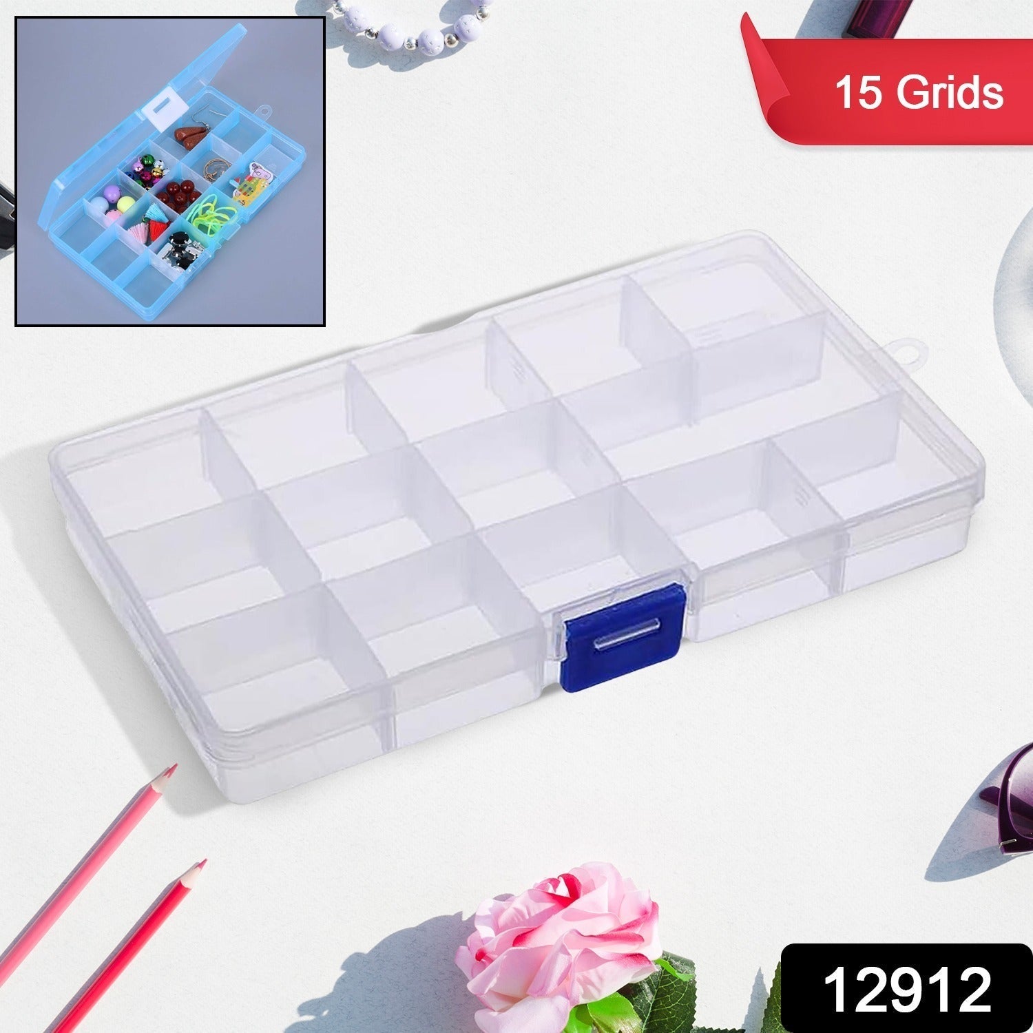 Clear plastic jewellery box 15 compartments for earrings rings and beads India