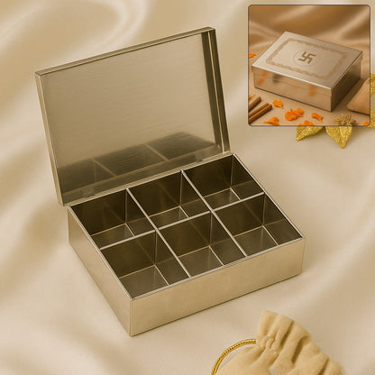 Stainless steel jewellery case 6 compartments open view India