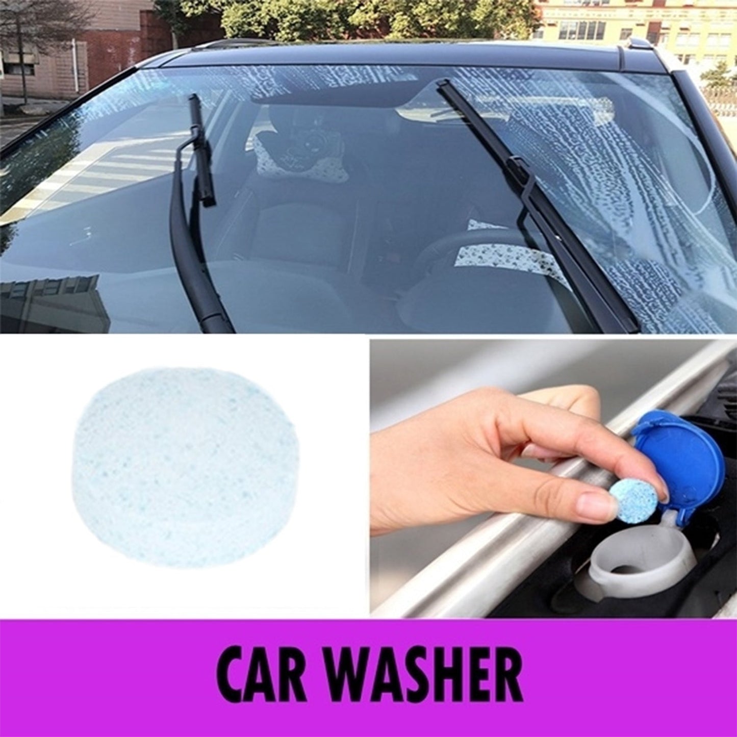 Effervescent tablets cleaning car wipers