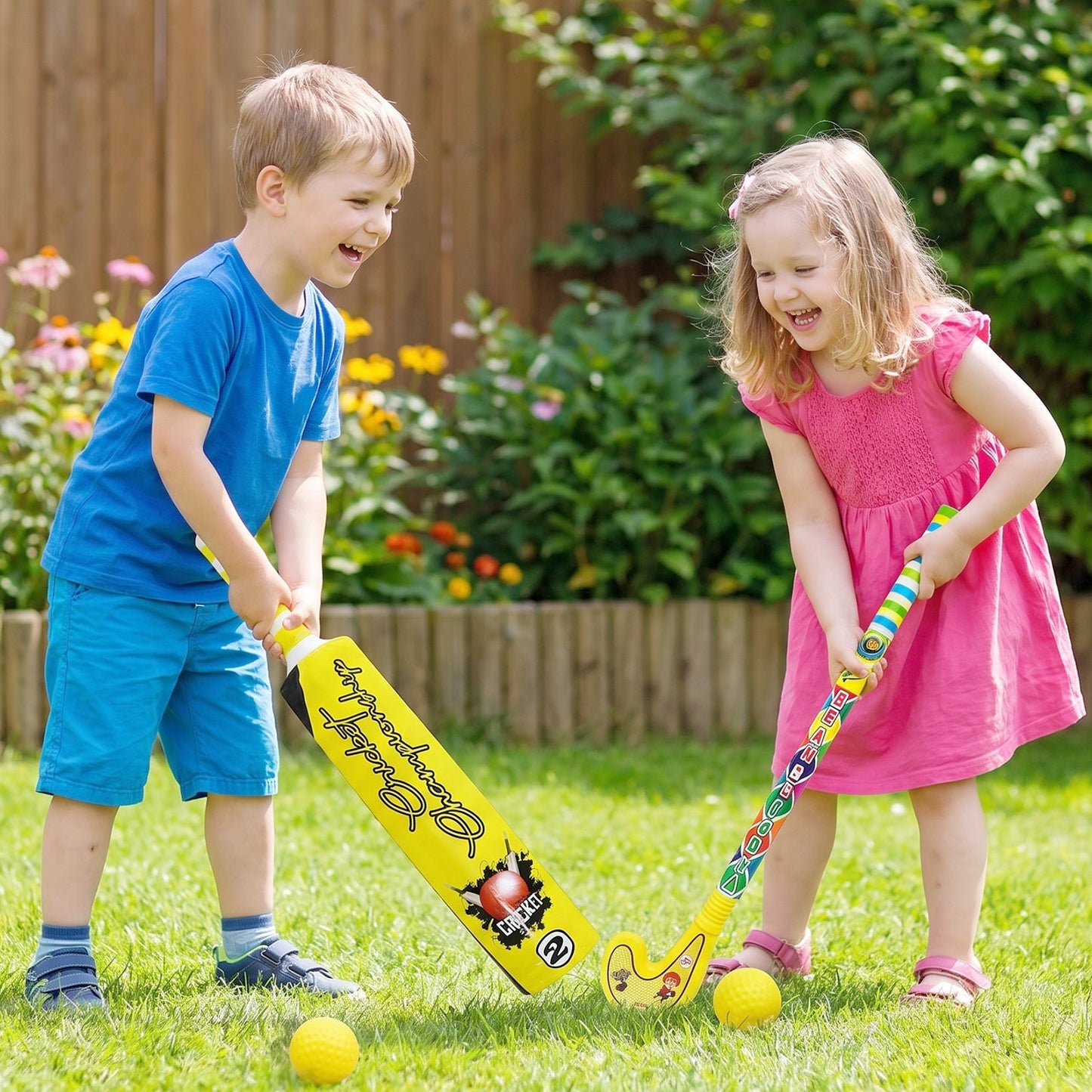 Combo of Light Weight Plastic Bat, Ball & Hockey for Kids