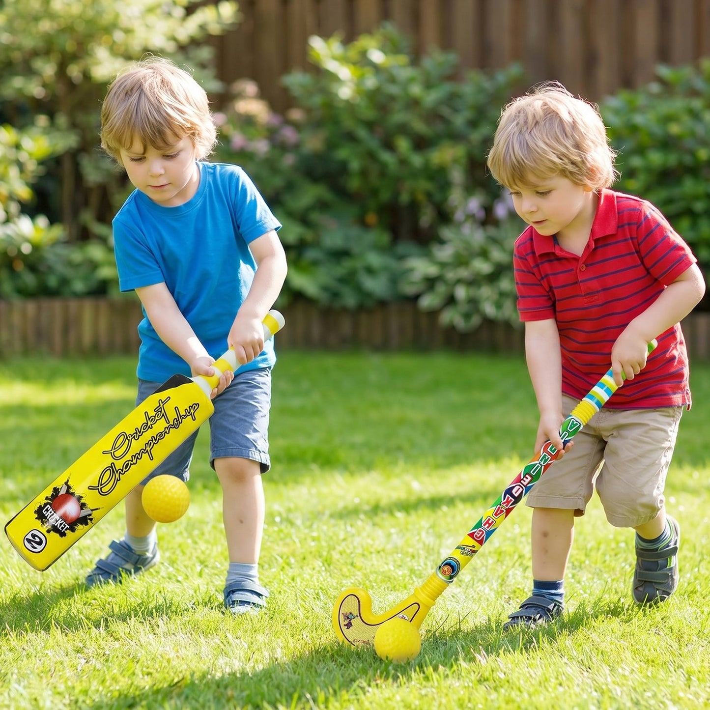 Combo of Light Weight Plastic Bat, Ball & Hockey for Kids