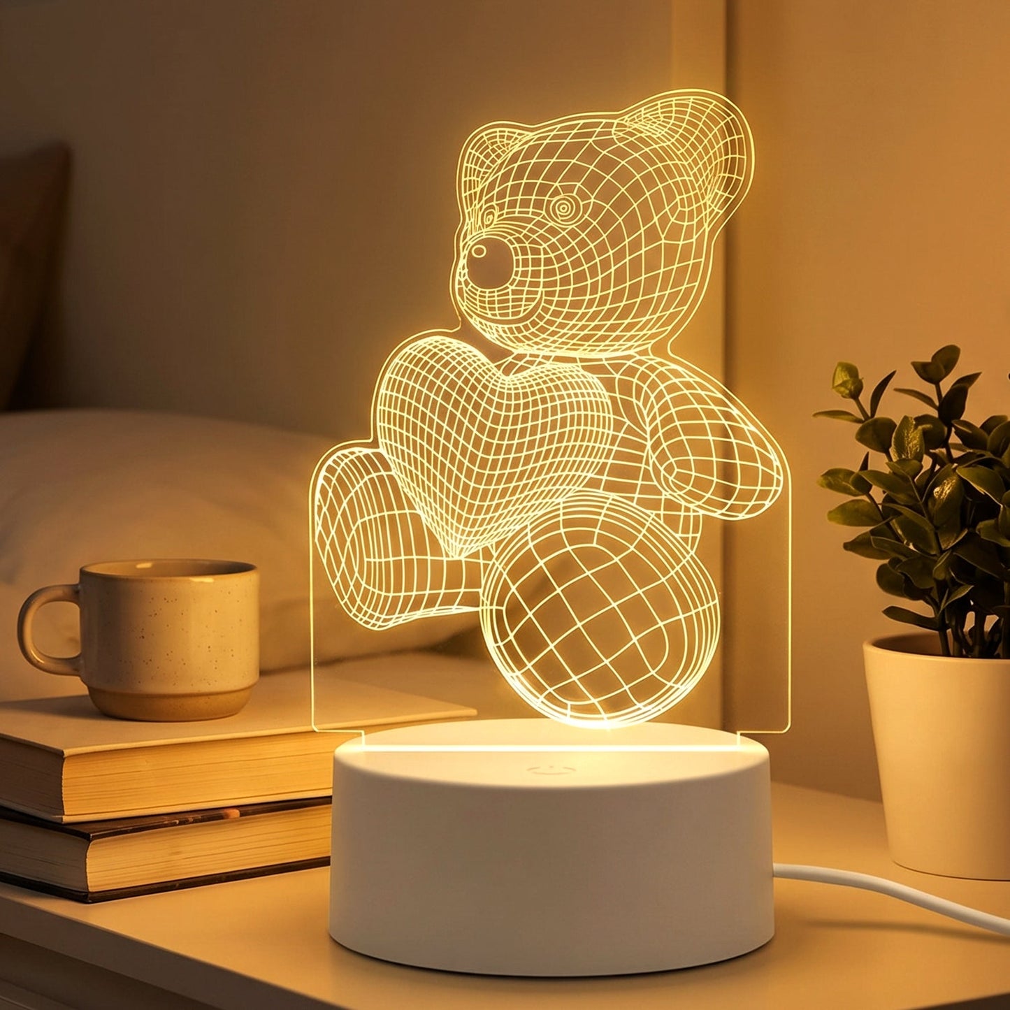 3D Teddy Bear LED Night Lamp – Soft LED Desk Light with Heart Design (1 Pc)