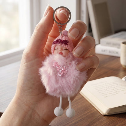 Cute Doll Plush Keychain with Soft Fur Ball (1 Pc)