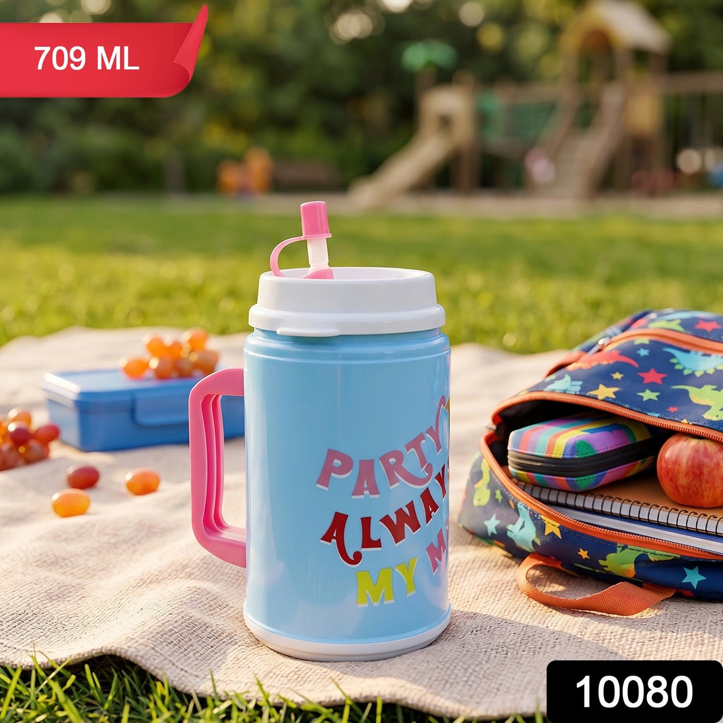 Big Plastic Insulated Mug With Straw (1 Pc, 709 ML)