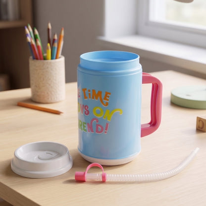 Big Plastic Insulated Mug With Straw (1 Pc, 709 ML)