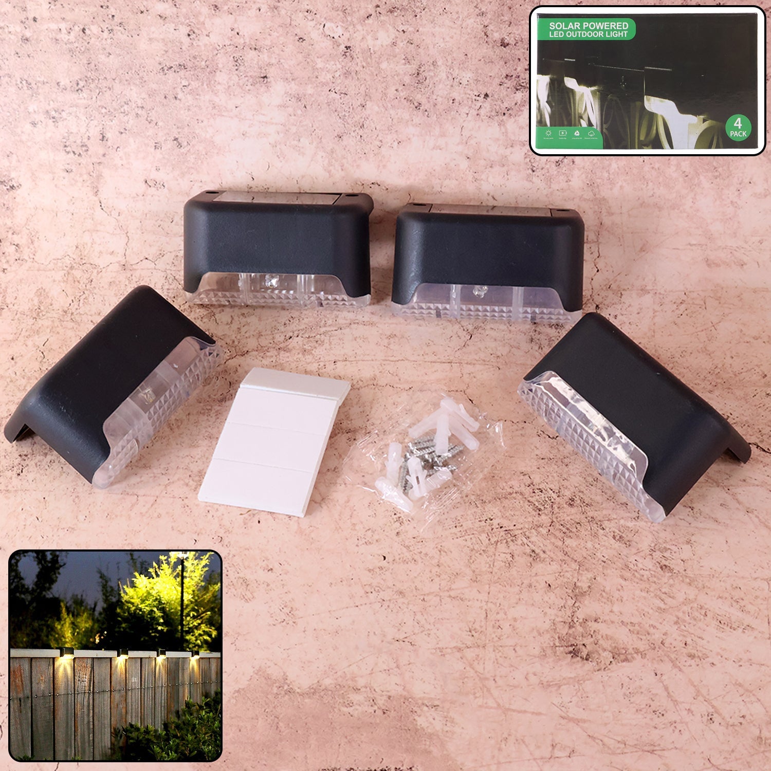  4-Piece Solar Waterproof Garden Stair Railing Lights - main product shot