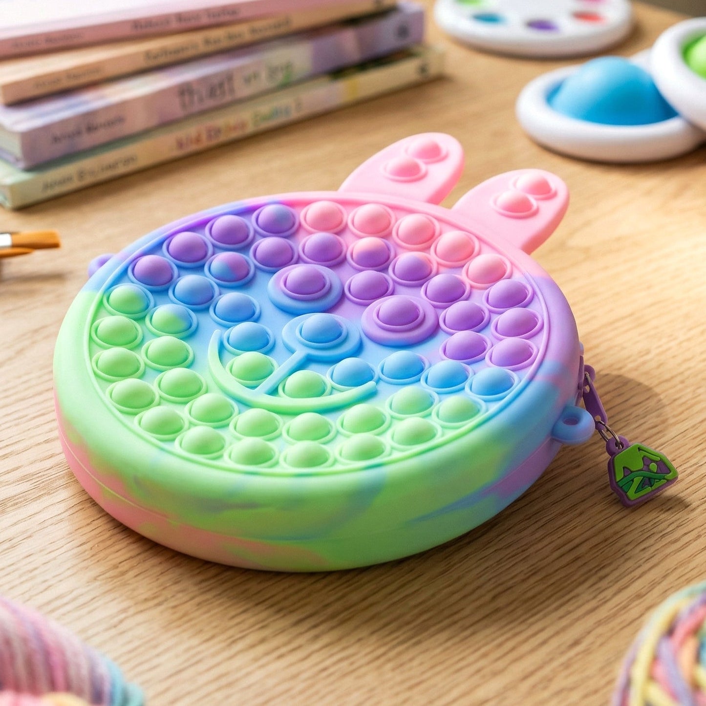 Cute Caterpillar Shape Pop It Silicone Pencil Pouch (1 Pc)