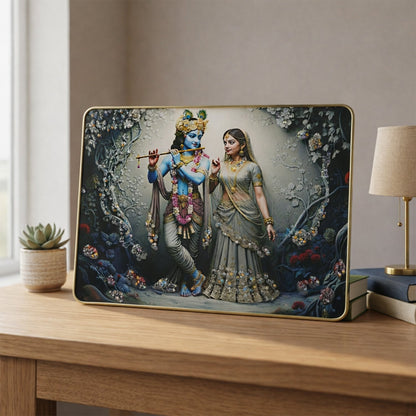 Divine Radha Krishna Flute Art Wall Frame (1 Pc, 45x30 Cm)
