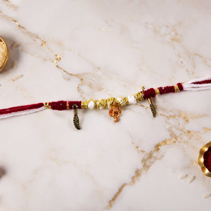 Decorative Thread Rakhi Bracelet with Ganesh & Feather Charms (1 Pc)